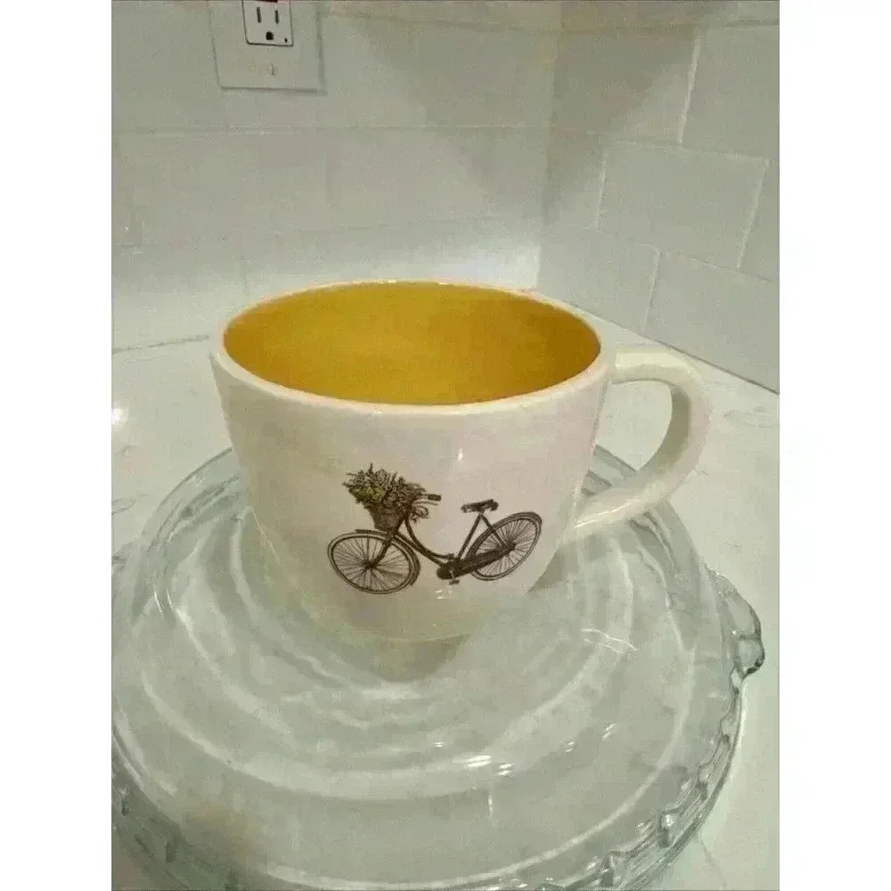 Bicycle Flower Basket Coffee Mug Cup Yellow 3.75" 14 oz - Picture 9 of 11